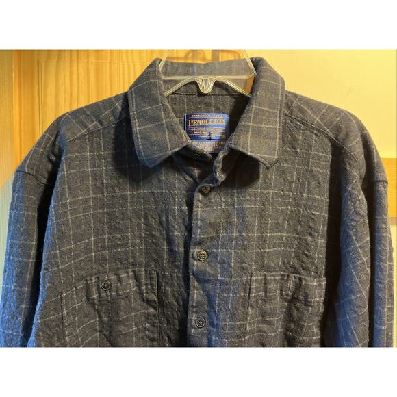 Pendleton Mens Medium Navy Blue Long Sleeve Button Down Wool Flannel Shirt EUC - Picture 3 of 11
